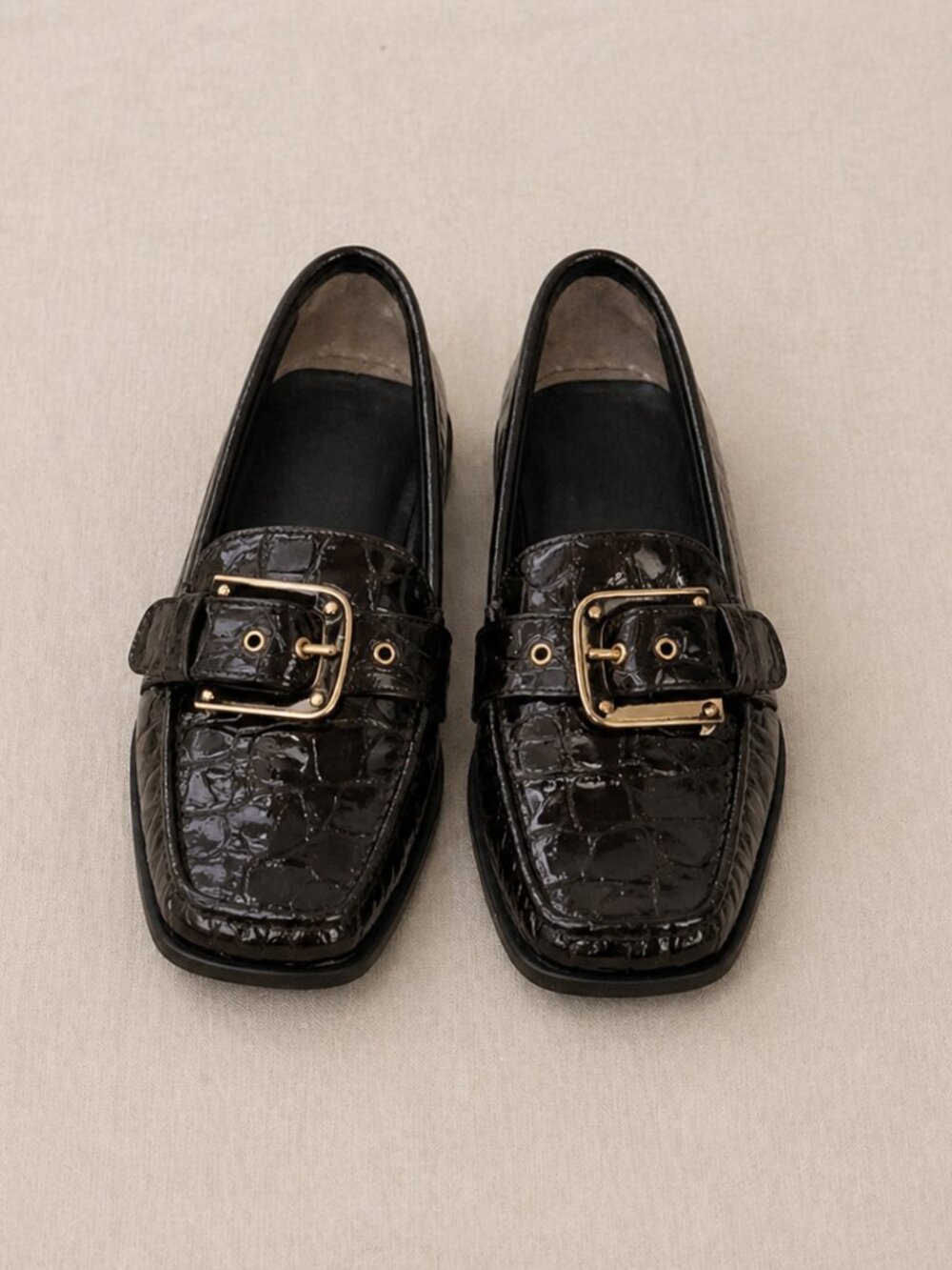 Stuart Weitzman Buckmoc Croc Embossed Loafers Brown Leather Flats Womens 6.5